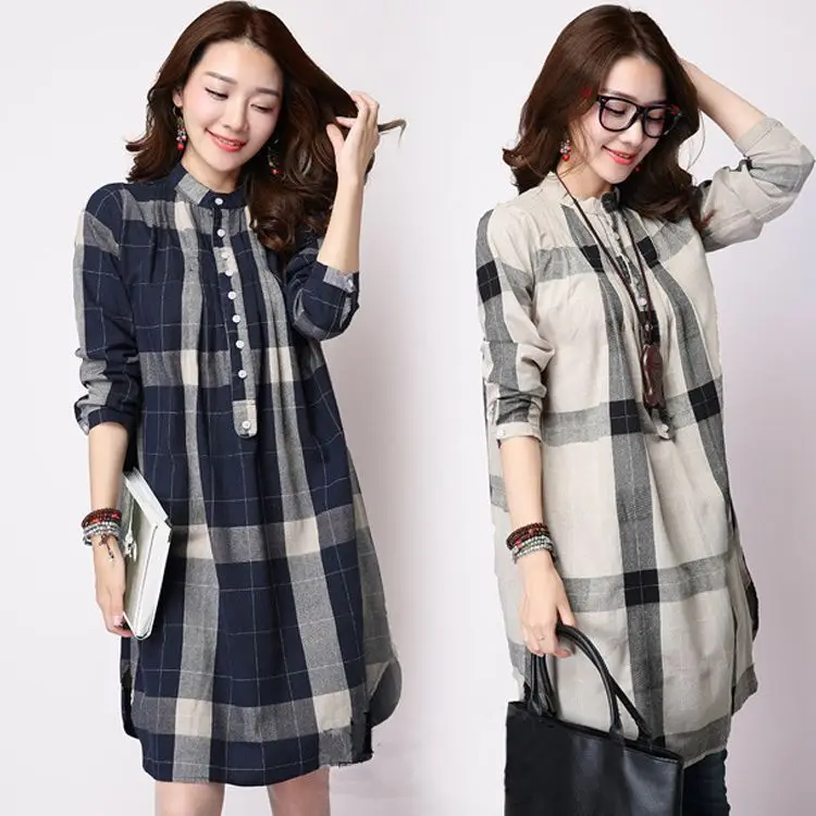 

2020 Plaid Maternity Blouse Dresses Clothes for Pregnant Women Long Sleeve Blouse Dresses Vestidos Pregnancy Clothing Plus Size