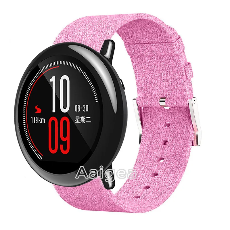 22 мм тканый текстильный ремешок для часов Ремешок Для Xiaomi Huami Amazfit PACE Смарт-часы модный нейлоновый манжет ремешок винтажный ремешок для наручных часов - Цвет ремешка: Розовый