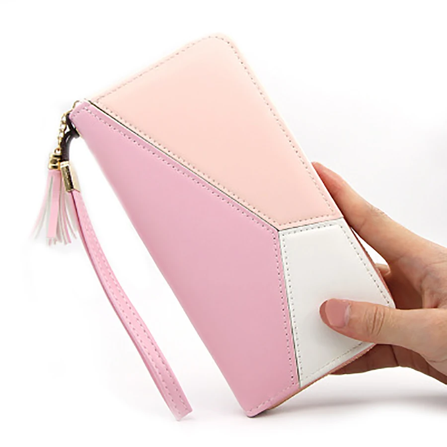 

Women Clutch Patchwork Wallets Phone Pocket Purse Card Holder Ladies Long Wallets Pu leather Coin Purse Zipper Money Bags New