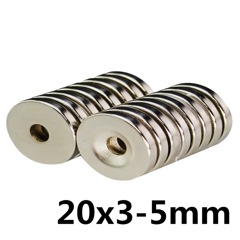 

Best selling 10pcs 20 x 3 mm hole 5 mm N35 super permanent round countersunk head magnetic ring magnet rare earth magnet strong