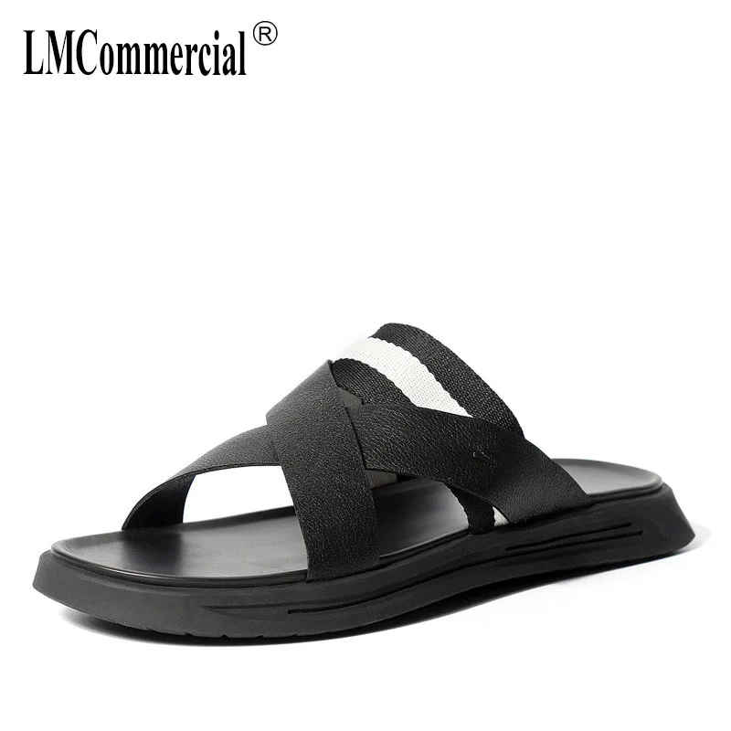 

Summer breathable Genuine Leather mens slippers outdoor roma sandals flip-flops all-match cowhide casual shoes beach flip flops