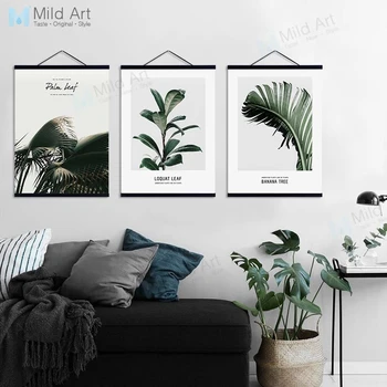 

Minimalist Deer Mountain Silhouette Green Leaves Wooden Framed Hanger Poster Wall Art Pictures Home Decor Canvas Painting Scroll