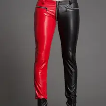 Новинка высокого качества Мужская мода расширенный пользовательский смешанные цвета черный и красный из искусственной кожи на молнии Узкие повседневные штаны