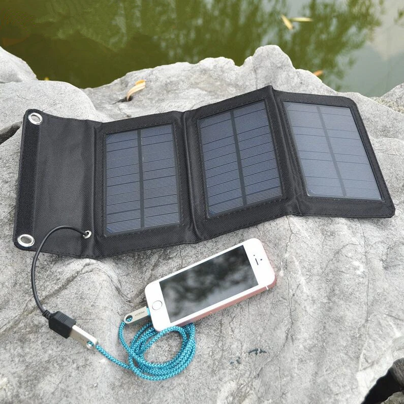 

5W Foldable Solar Panel Battery Charger USB Power Bank Pack For Phone Portable Black