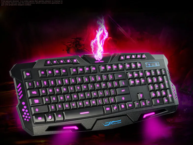 Проводной тройной Цвет подсветкой осветить Gaming Keyboard Gamer Подсветка светодиодный USB для компьютера настольных ПК