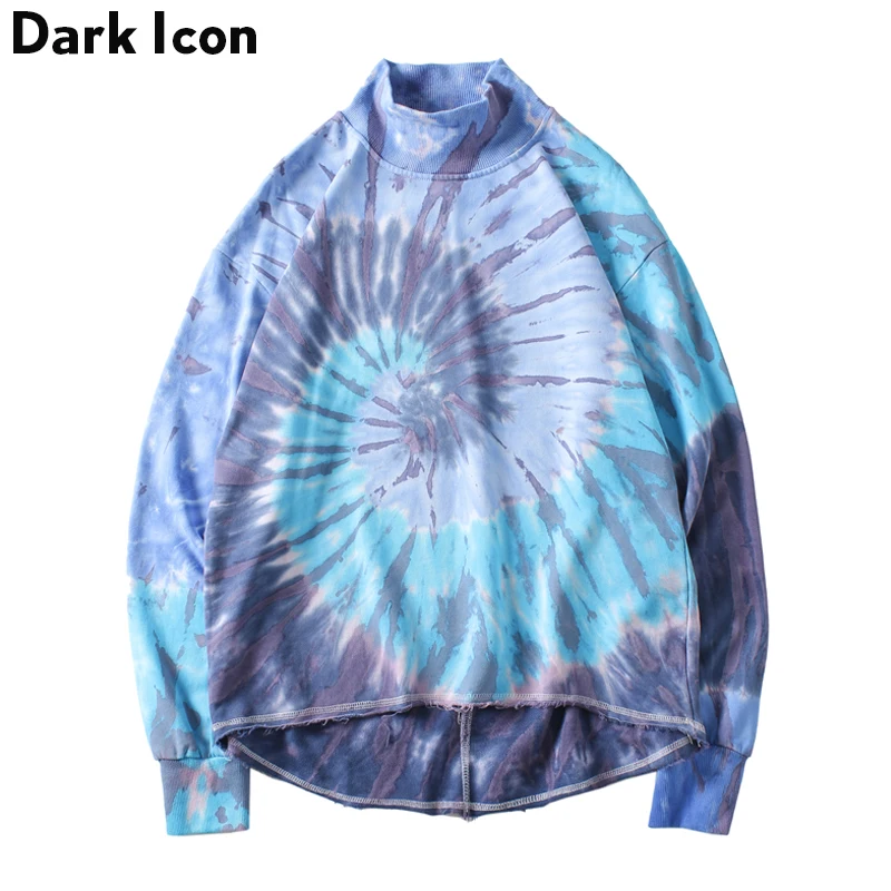 

DARK ICON Turtleneck Collar Front Short Back Long Oversized Sweatshirt Men 2019 Winter Hip Hop Sweatshirt Streetwear Clothes
