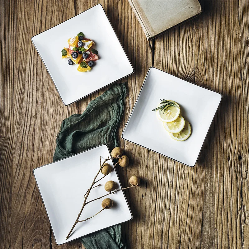 Обеденная тарелка керамическая поднос квадратные тарелки Рождественская тарелка контейнер для еды западный ресторан изысканный поднос для еды Белое Блюдо Assiett