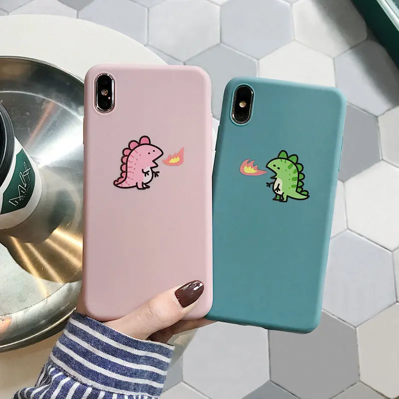 

Creative couple small dinosaur phone case for iPhone11 X XS XR XS Max 8 7 6 6S Plus silicone drop protection cover