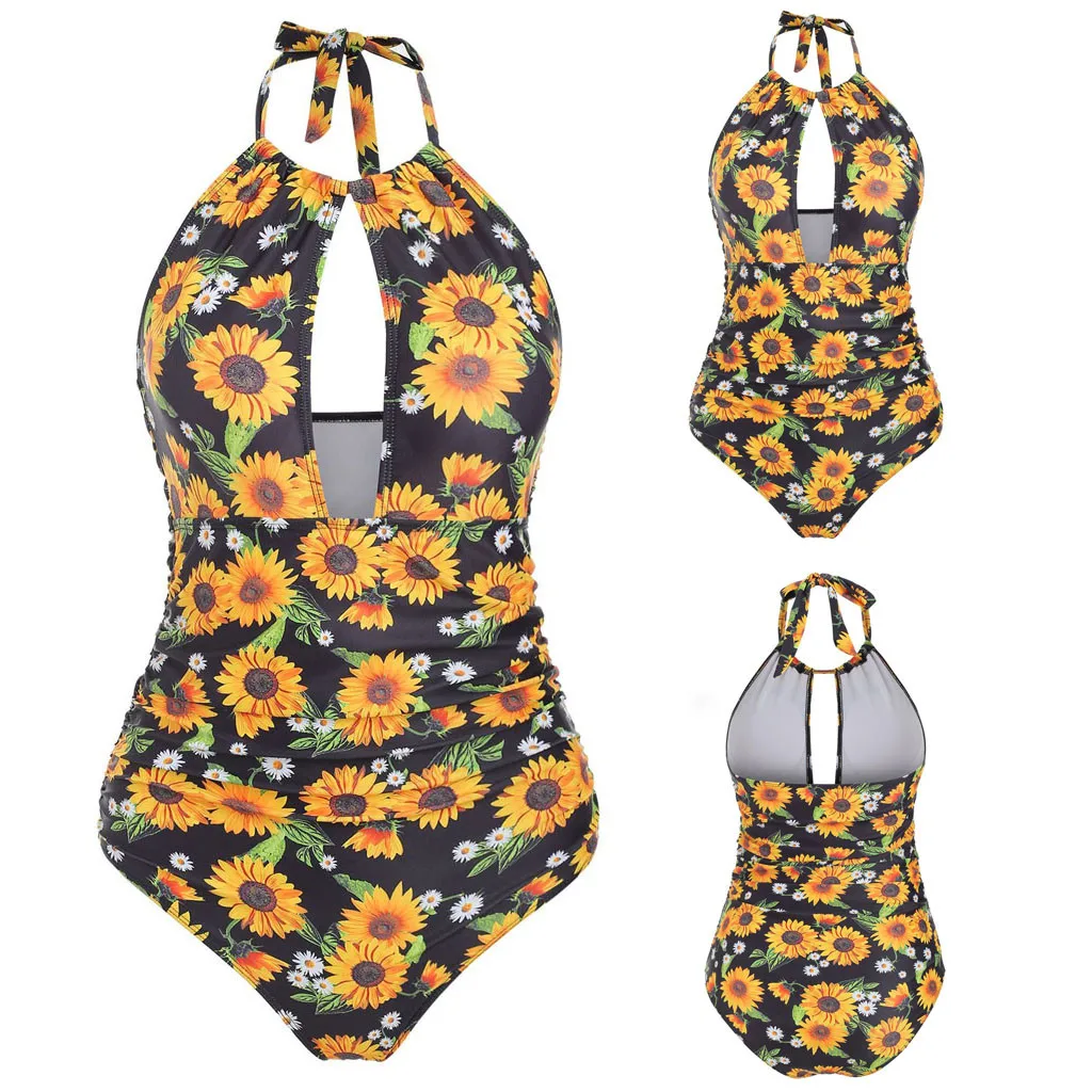 swimsuit 2019 Women's One Piece Sunflower Swimwear Backless Tummy Control Monokini Swimsuits women's one-piece swimsuit trikini
