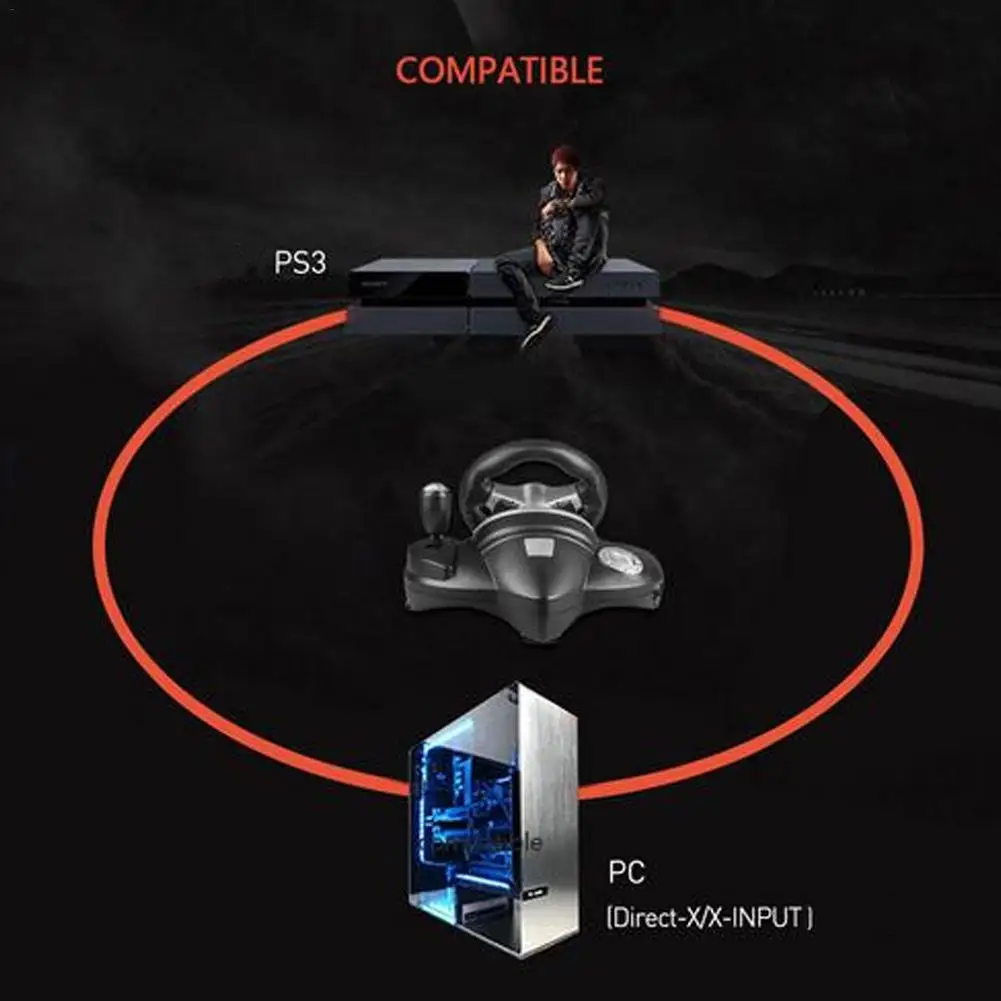 Геймпад Вибрирующая игра рулевое колесо гоночный руль совместим с PS3/PC (D INPUT/X