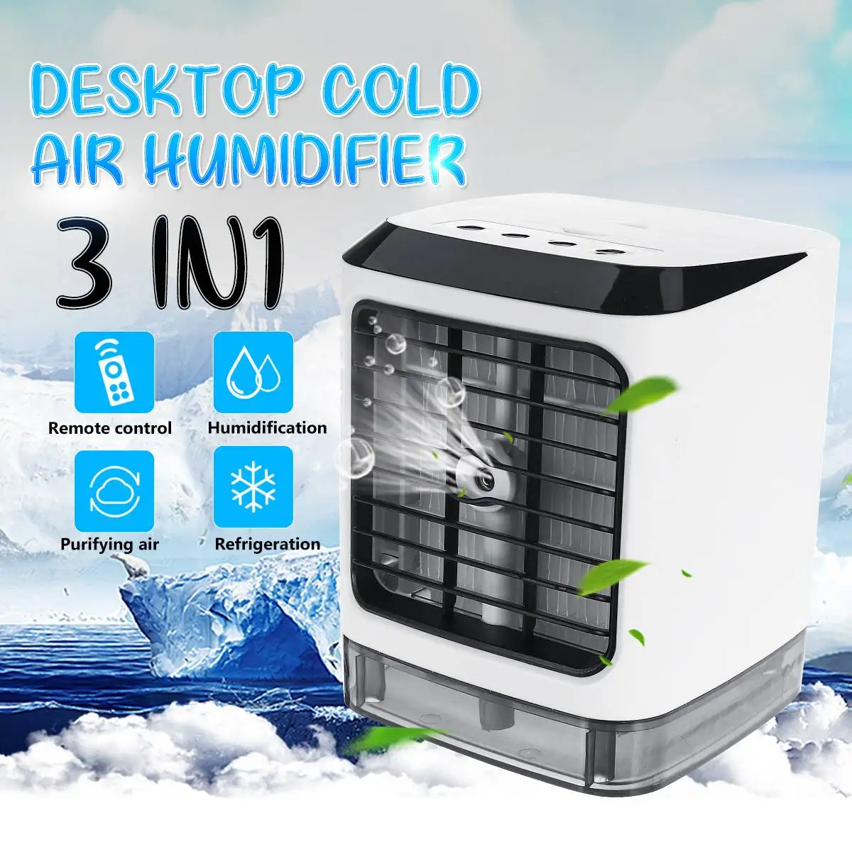 

Desktop Air Cooler Portable Mini Fan evapolar humidifier Portable 3 Gear Speed Remote With remote control for Office Home