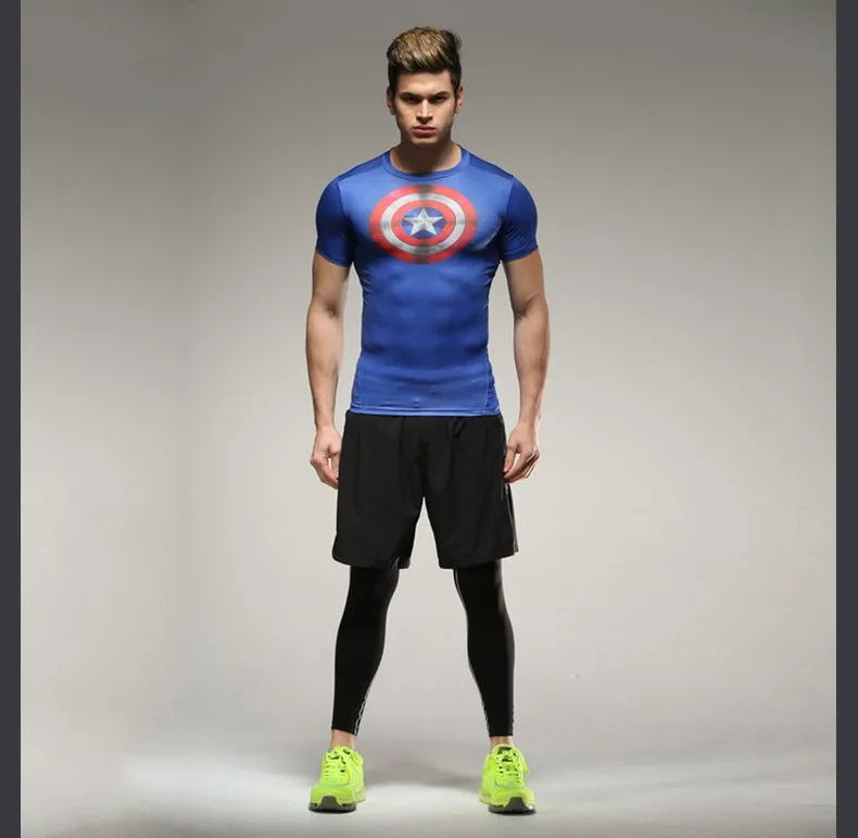 marvel batman Captain America t-shirt hot superman t shirt men joges 2019 Superhero tights quick-dry T-shirt Summer clothing 15