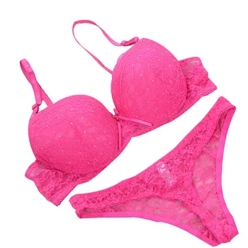 

Women Bra Set Deep V Lace Decro Underwire Bras Push Up Solid Lingerie Outfit