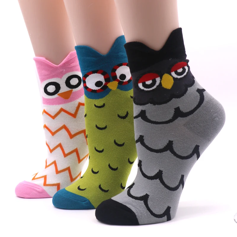 1Pair 3D Cartoon Socks Women Ladies Funny Non Slip Socks Cotton Blend