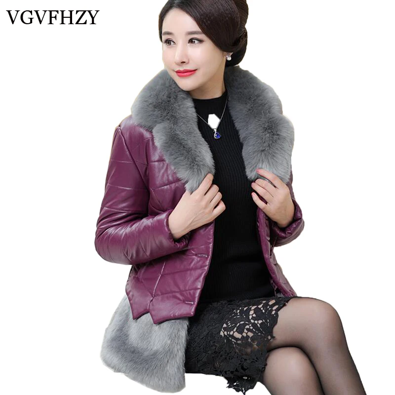 Top quality 2017 New Winter Women Down Cotton Coats Slim Leather Jackets Faux Fur Collar Plus Size warm coat | Женская одежда