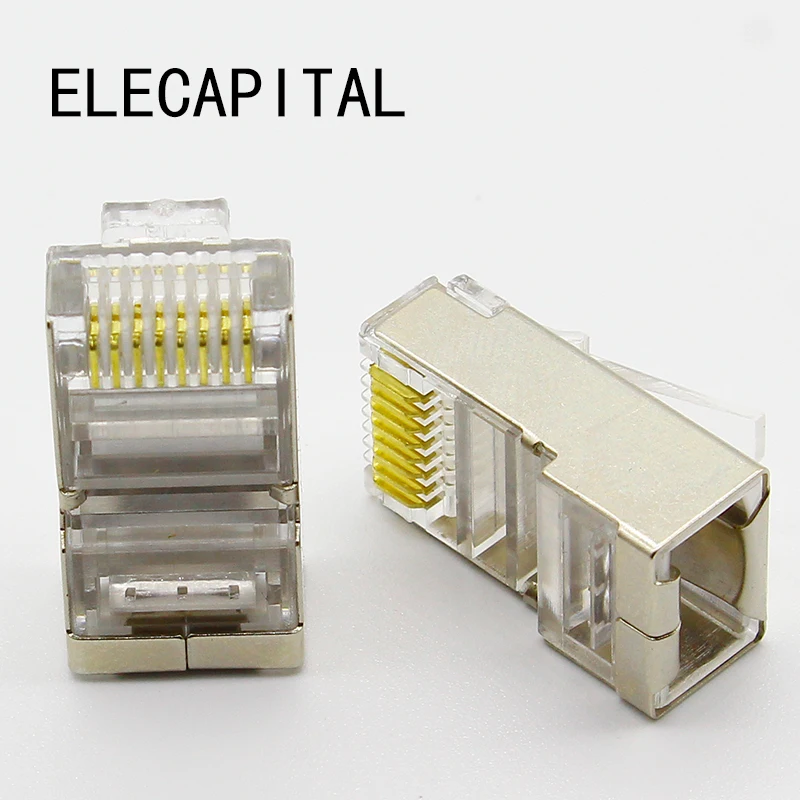 

50pcs rj45 connector cat6 shielded network connectors rj45 plug 8p8c terminals for stp ethernet Cable switches modem