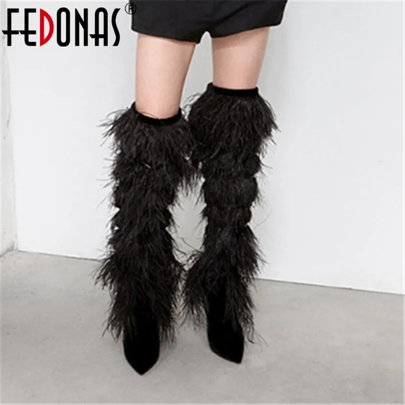 

FEDONAS Sexy Women Over The Knee High Boots Thin High Heels Pointed Toe Party Wedding Shoes Woman Fringe Prom Pumps High Boots