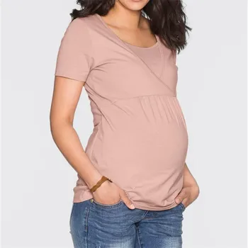 

Womens Maternity Blouses Top Solid Double Layer Nursing Wrap T Shirt Women Pregnancy Shirts Ropa Embarazada Blouse Allaitement