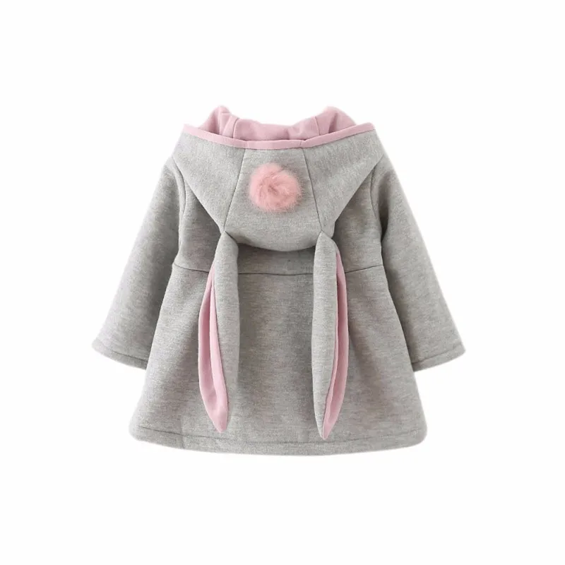 Зимние теплые Забавное пальто с крольичими ушками на капюшоне для девочек Детская куртка; верхняя одежда детей Костюмы пальто для маленьких девочек
