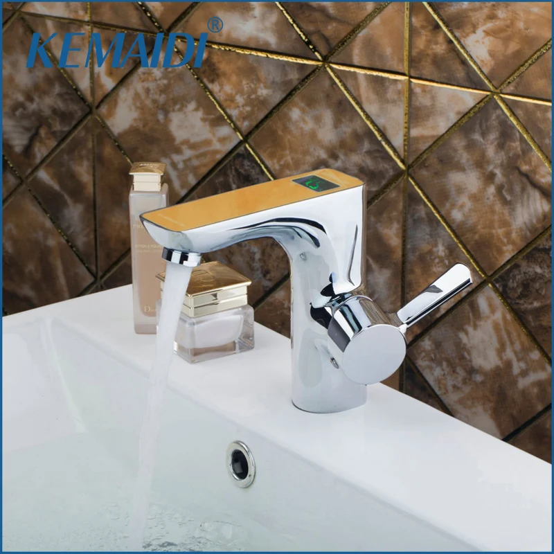 

KEMAIDI High Quality Brass Digital Display Number Basin Tap Bathroom Faucet torneira banheiro Hot and Cold Water Mixer