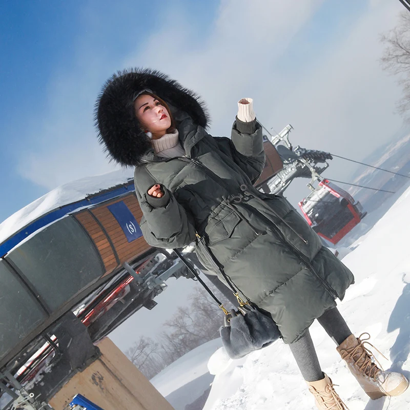 

Large raccoon dog fur collar loose fit thickening warm winter duck down jackets women down coats outerwear 2019 autumn
