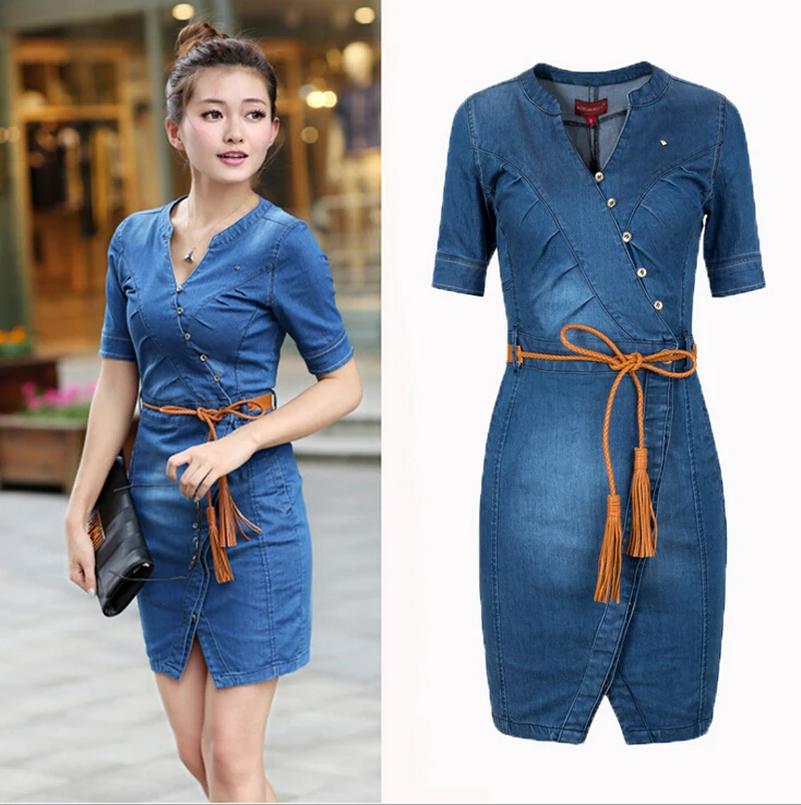 2018 Summer Women Denim Dress Blue Vintage Style Short Sleeve V Neck Slim Fit Casual Jeans Vestido Female Cowboys Dresses In From Womens 2018 Summer Women Denim Dress Blue Vintage Style Short Sleeve V Neck Slim Fit Casual Jeans Vestido Female Cowboys Dresses In From Womens