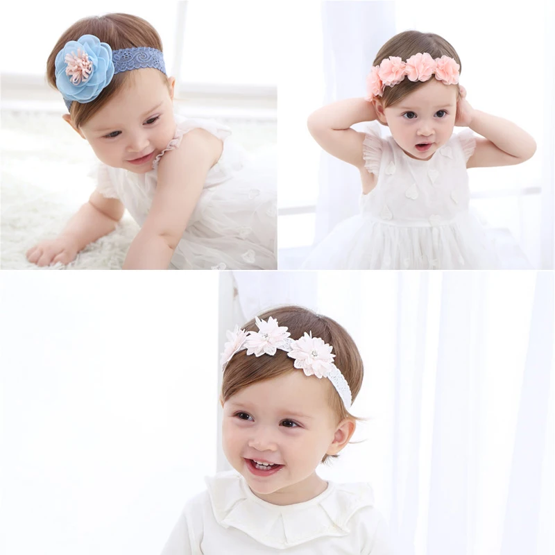 

M MISM Kids Newborn Chiffon Big Flower Headbands Hollow Out Candy Color Sweet Hair Bands Accessories For Birthday Photography