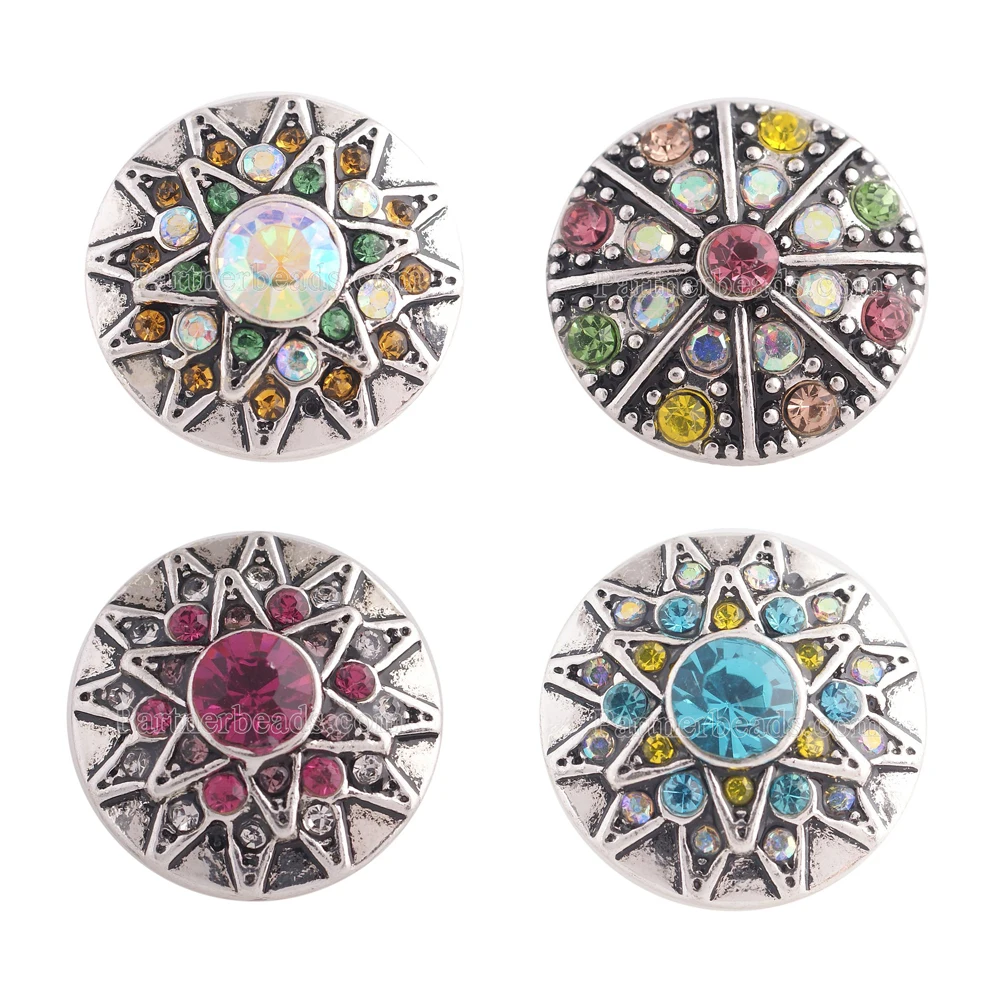 

2017 Newest Design Snap buckle High Quality 20MM snap Antique Silver Plated with Rhinestone KC8741 snaps jewelry fit Party gift