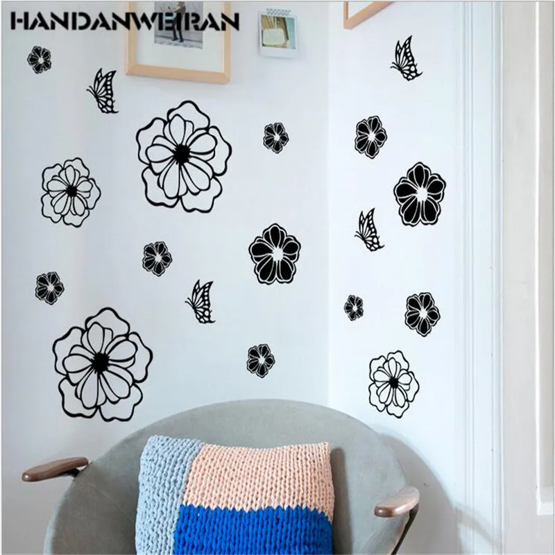 

2019 DIY kitchen stickers wall decor Flowers family art Animal butterfly wall stickers for black 30*30cm hot sale HANDAN WEIRAN