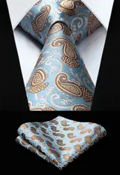 Тканые Для мужчин галстук синий золотой Пейсли галстук платок Набор # TP717D8S вечерние свадебные классические модные платок галстук