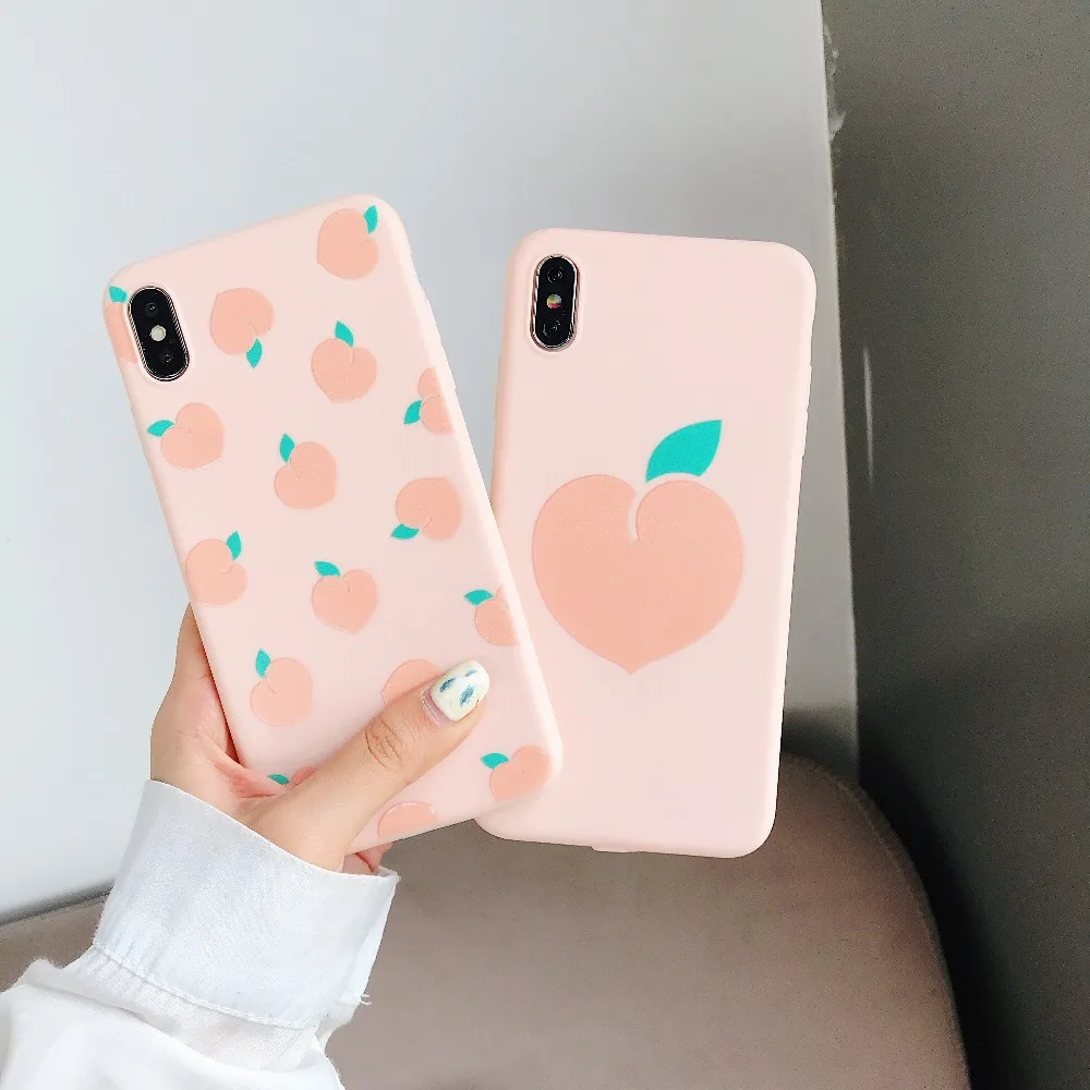 

ORYKSZ Cute Cartoon Peach Matte Phone Case for Iphone X Xs Max Xr Silicon Case for Iphone 6 6s 7plus 8 Soft TPU Back Cover Capa