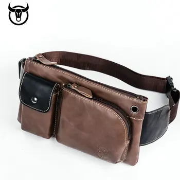 

BULLCAPTAIN Multi-function personal Genuine leather pockets sports riding cowhide coin shoulder slung sports bag