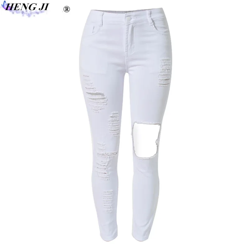European and American women big holes jeans, high waist, irregular
