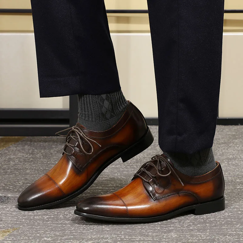 

Handmade Derby Shoes Men Black Brown Genuine Leather Cap Toe Business Dress Shoes for Men Lace up Formal Banquet Wedding Shoes