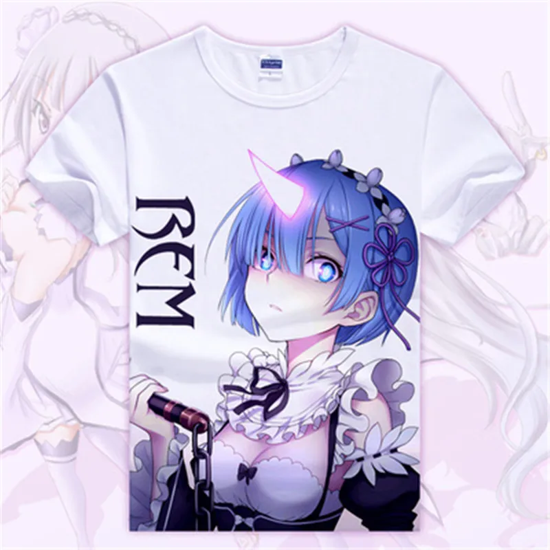 Re: Zero karara Hajimeru Isekai Seikatsu T-shirt Anime Emilia Rem Cosplay T-shirt Cartoon Student Tops Tee Love Cute Cute Tshirt