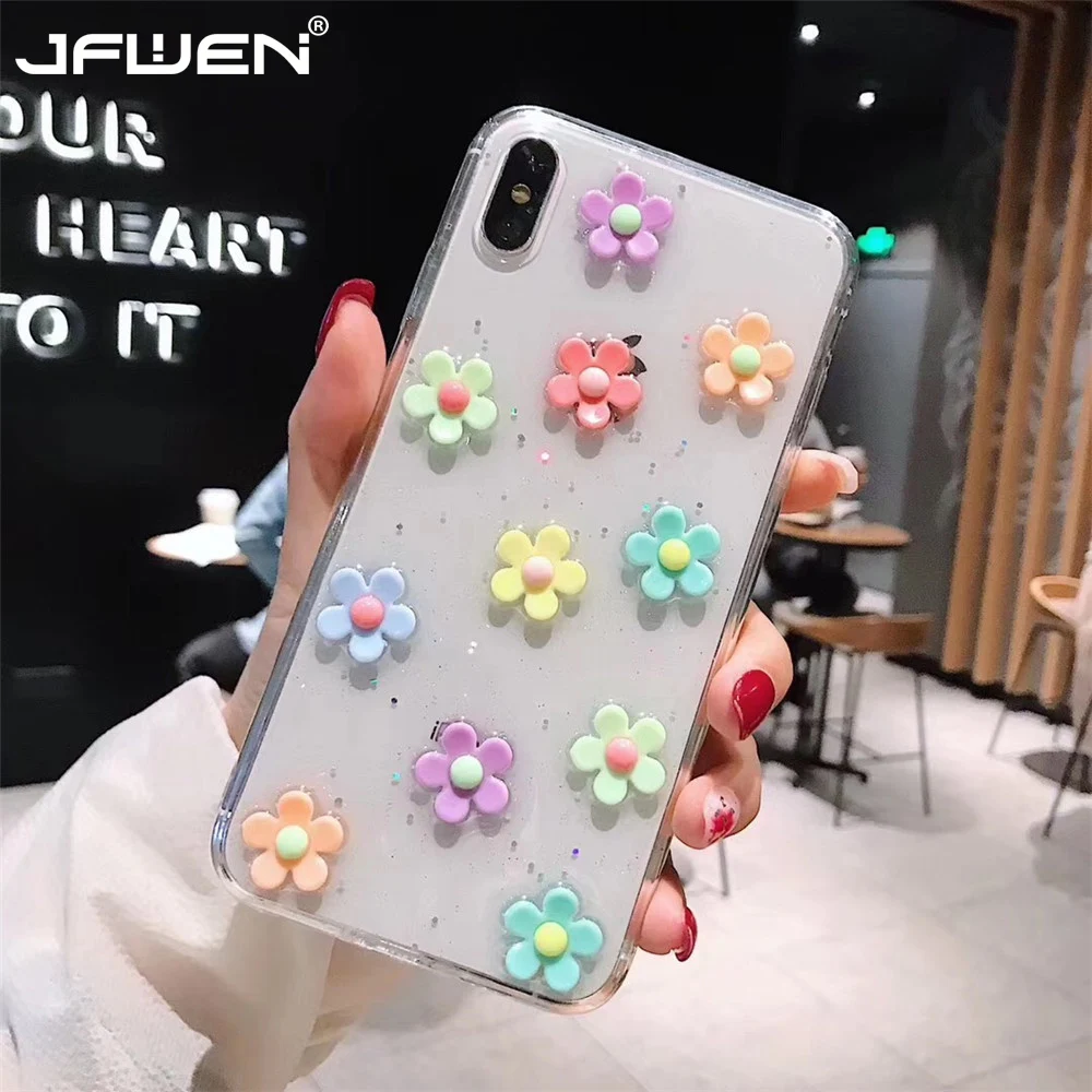 

Cute 3D Korean Daisy Floral Flowers Phone Case For iPhone X XS Max XR 6 6S 7 8 Plus Soft TPU Phone Back Cover For iPhone 7 Cases