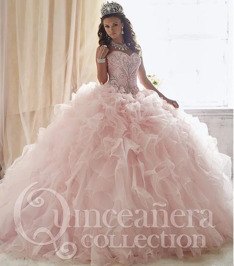 Sparkle Light Pink Quinceanera Dresses 2016 Sweetheart Neckline Lace Up