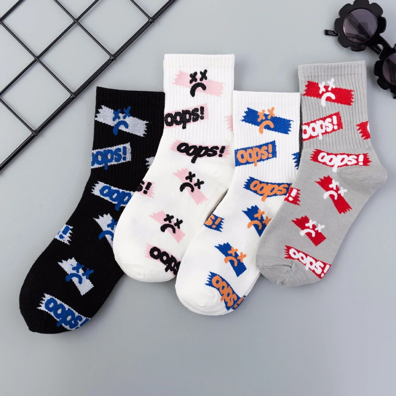 

SP&CITY 2Pairs Opps Cool Hip Pop Short Cotton Socks Women Letter Patterned Harajuku Socks Hipster Skateboard Casual Funny Socks