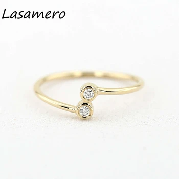 

LASAMERO Round Cut 0.06CTW Natural Diamond 14k Yellow Gold Bypass Two Stones Engagement Promise Wedding Ring For Women 1pc