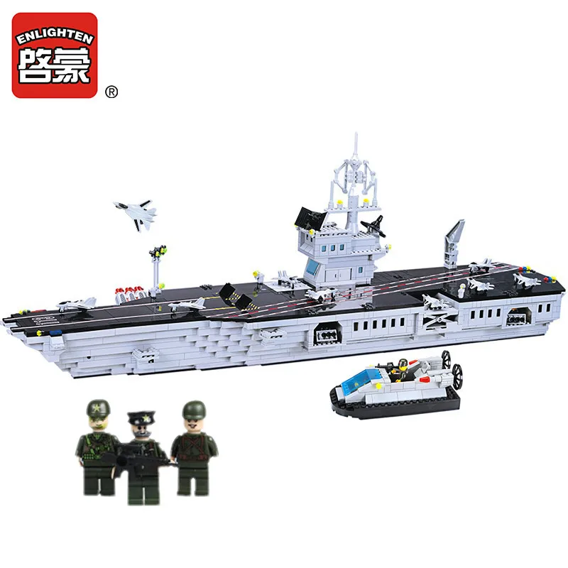 

Enlighten 1000Pcs Military Navy Aircraft-Carrier Building Blocks Sets Model DIY Bricks Jigsaw Educational Toys for Children