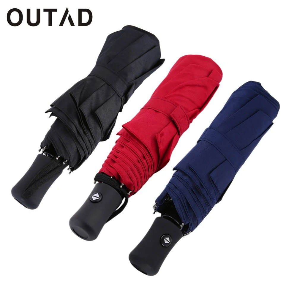 OUTAD Fully Automatic Pongee Sun Rain Umbrella anti Wind UV proof Three Folding Solid Color