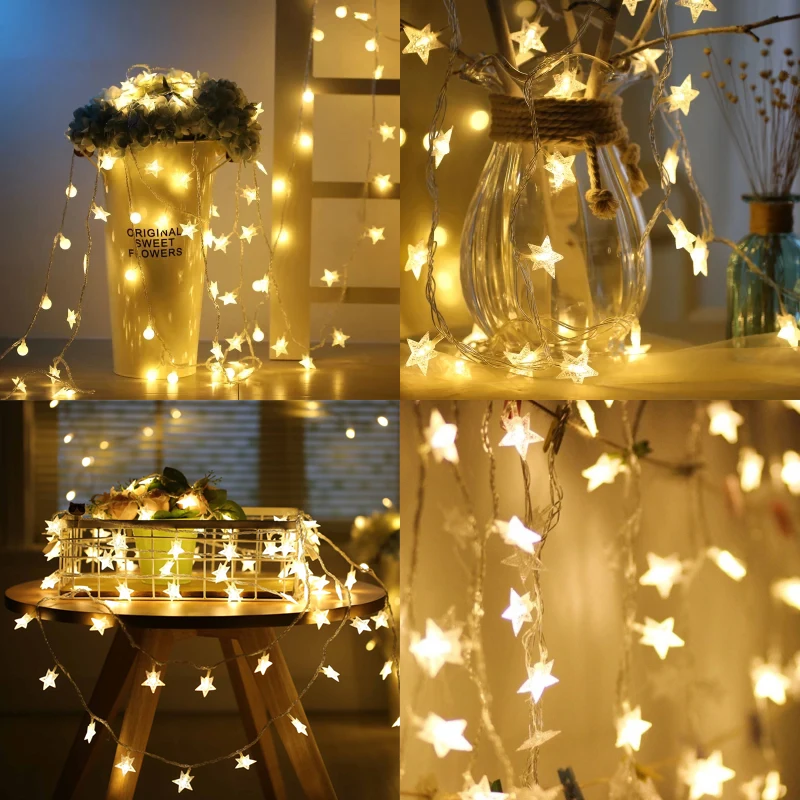 JULELYS 30M 300 Bulbs Garland LED Star String Lights Christmas Festoon LED Lights Decoration For Wedding Holiday Party Birthday JULELYS 30M 300 Bulbs Garland LED Star String Lights Christmas Festoon LED Lights Decoration For Wedding Holiday Party Birthday