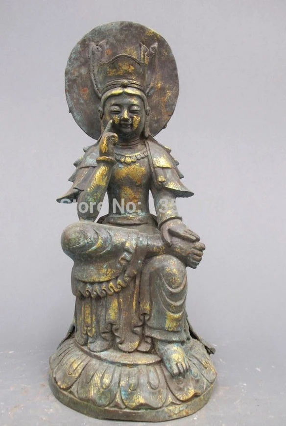 

shitou 00355 14" Inch China Tibet Buddhist Bronze Gild Meditation Kwan-Yin Buddha statue