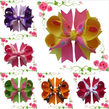 

4.5Inch20Pcs Children Hair Bows Double Stacked Grosgrain Ribbon Hair Clips Boutique Hairbows Teen Hairclips Free Shipping