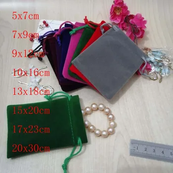 

200pcs/Lot Multicolor Velvet Bags With Drawstrings 5x7 7x9 9x12 cm Jewellery Gifts Bags Christmas Wedding Gifts Packaging Bags