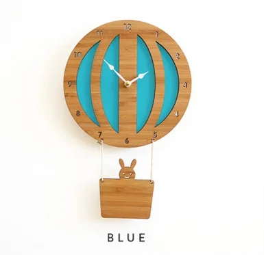 Natural Bamboo Hot Air Balloon Wall Clock Children's Room Cartoon Modern Creative Quartz Table Mute Hanging Wall Clocks