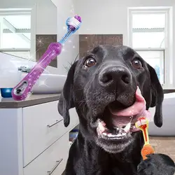 Шт. 1 шт.. Лучшие продажи трехсторонние зубная щетка для животных Собака щетка плюс плохой дыхание зубной камень зубной Уход Собака Кошка