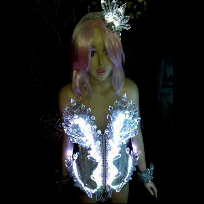 

FS001 Ballroom dance led light costume stage show wears catwalk performance robot outfit RGB colorful dresses clothe party event