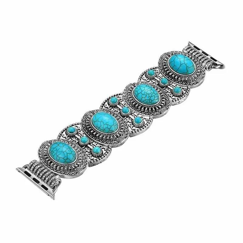 FOHUAS Highquality Natural Gray agate band for Apple watch Replacement wrist women's fashion Wrist Strap With Adapters 38MM 42MM - Цвет ремешка: Sapphire green