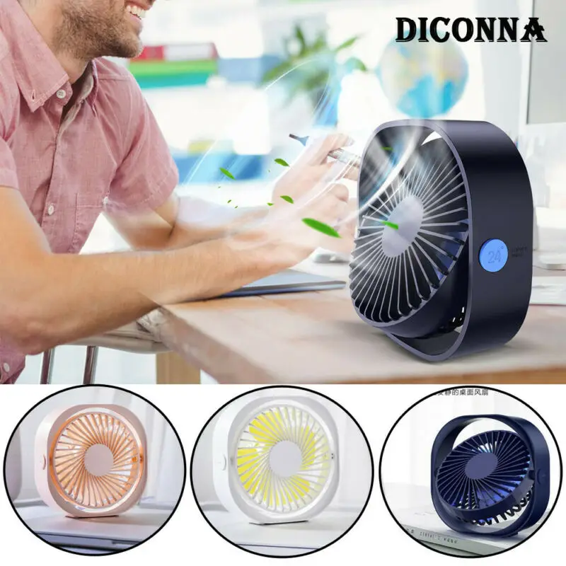 

360° Mini Cooling Fan Portable USB LED Light 3 Speed Office Cooling Fan Car Home